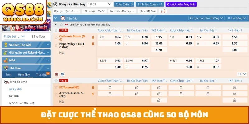 Đặt cược thể thao QS88 cùng 50 bộ môn