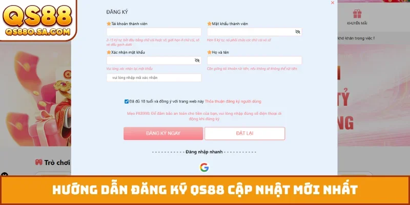 Hướng dẫn đăng ký QS88 cập nhật mới nhất